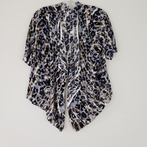 LOFT Animal Print Cardigan Short Sleeve Leopard Drape Cardigan Sweater Medium